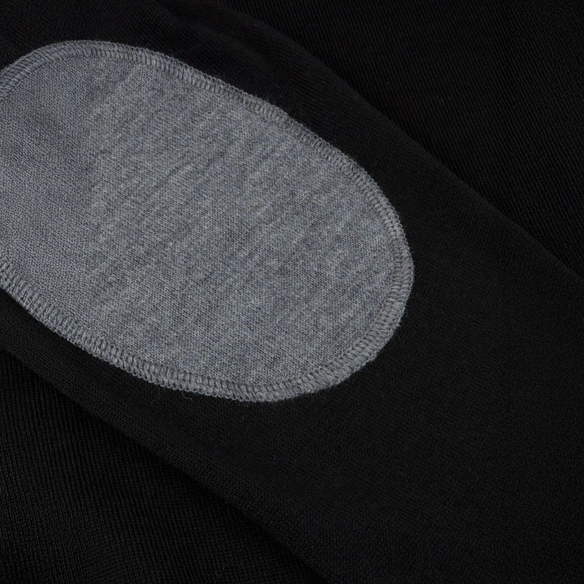 Black Merino Wool Crew Neck Sweater w/ Elbow Patches - Stenströms - Image 4