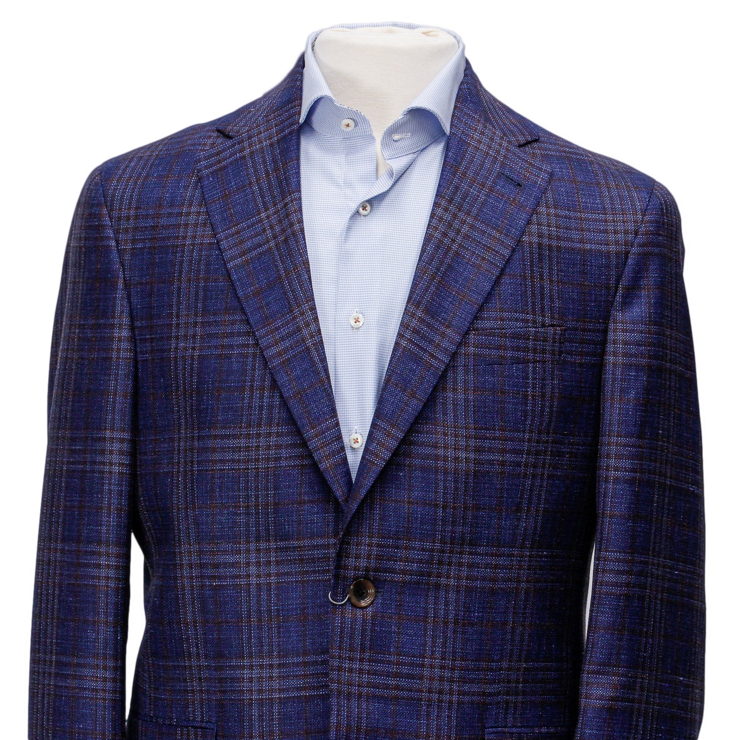 Blue & Burgundy Check Wool/Silk/Linen Midland Contemporary Fit Sport Jacket - Jack Victor - Image 3