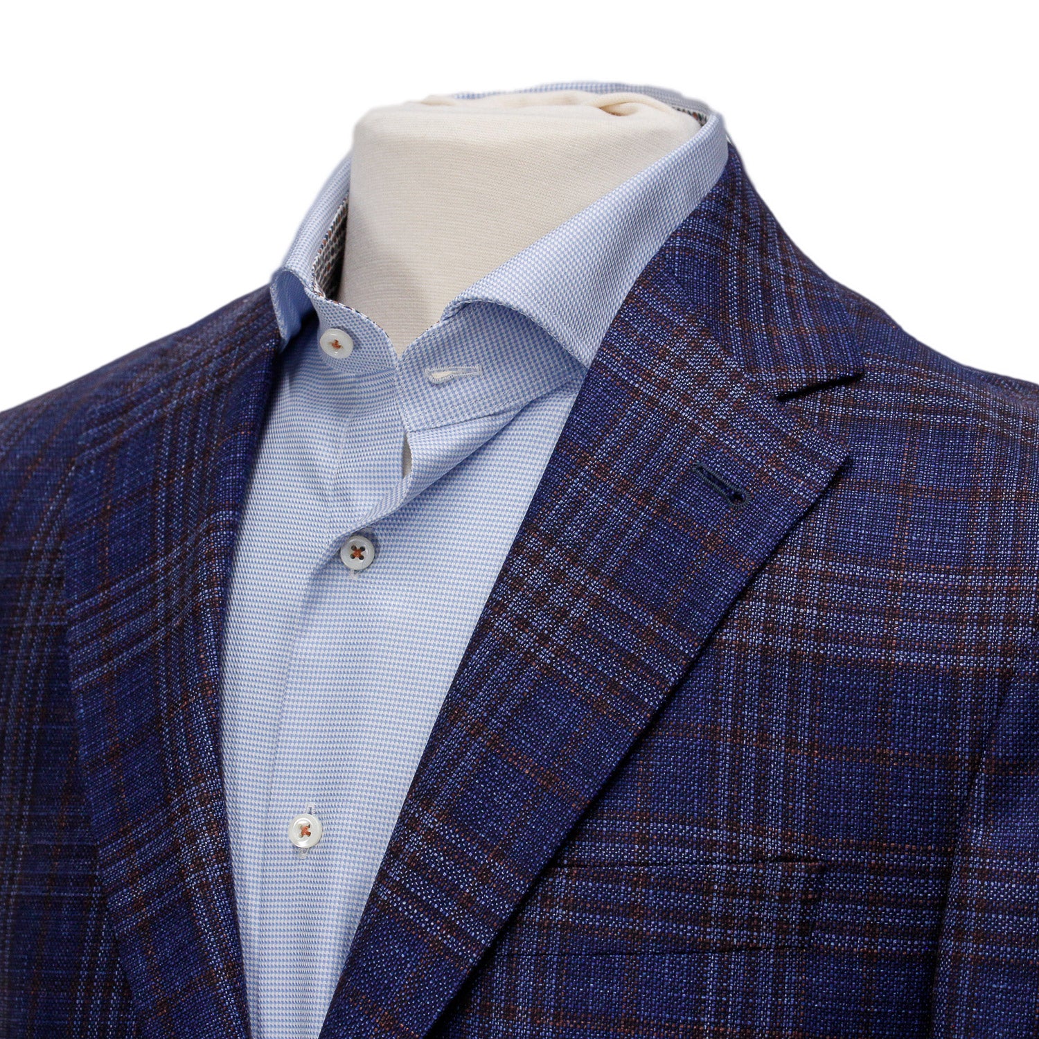 Blue & Burgundy Check Wool/Silk/Linen Midland Contemporary Fit Sport Jacket - Jack Victor - Image 6