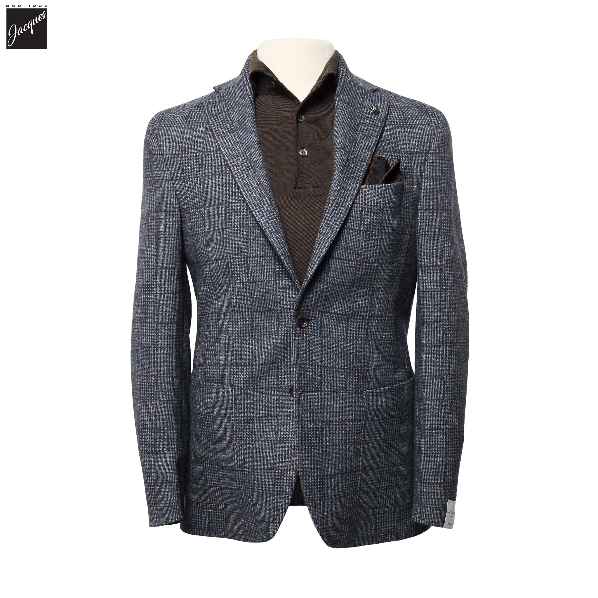 Blue Check Superfine Wool Hartford Contemporary Fit Knitted Sport Jacket - Jack Victor - Image 3