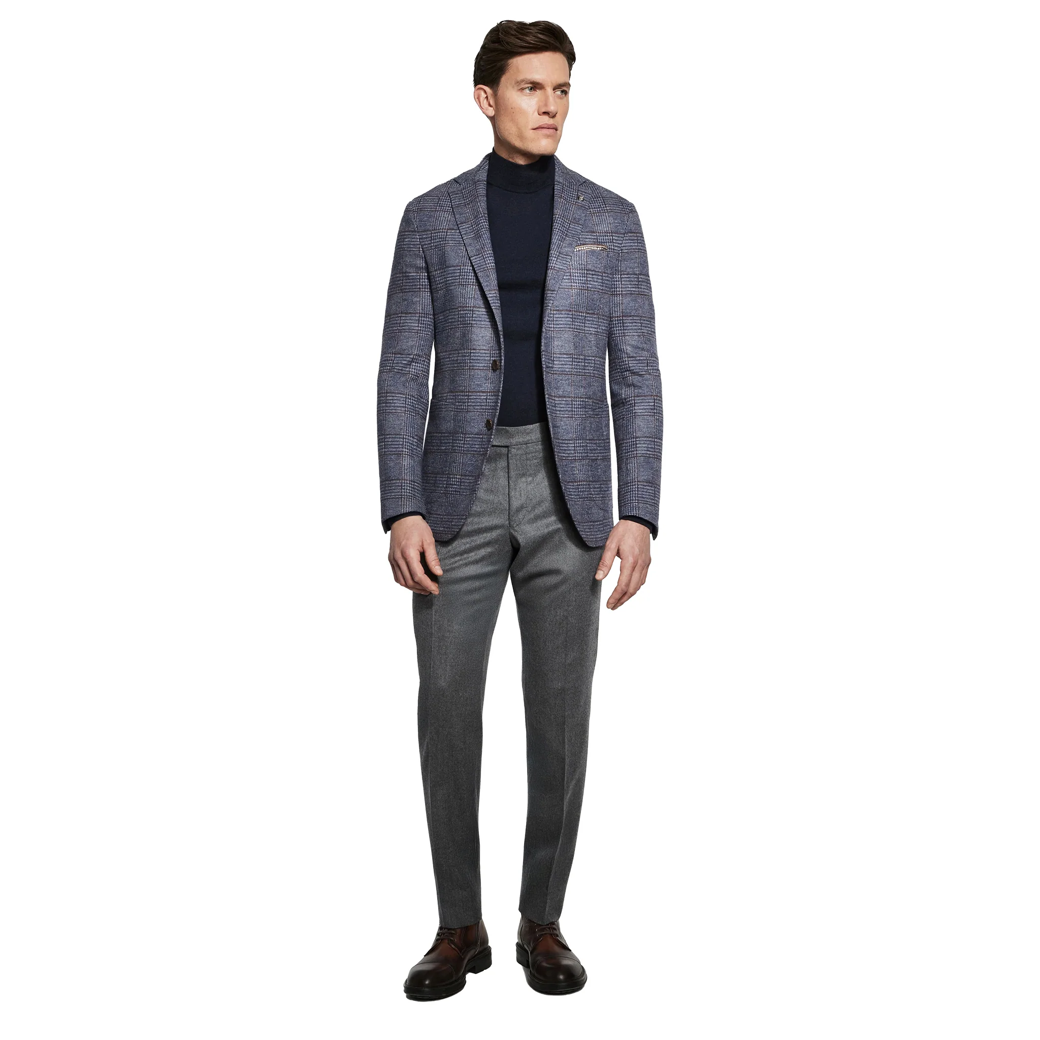 Blue Check Superfine Wool Hartford Contemporary Fit Knitted Sport Jacket - Jack Victor - Image 7