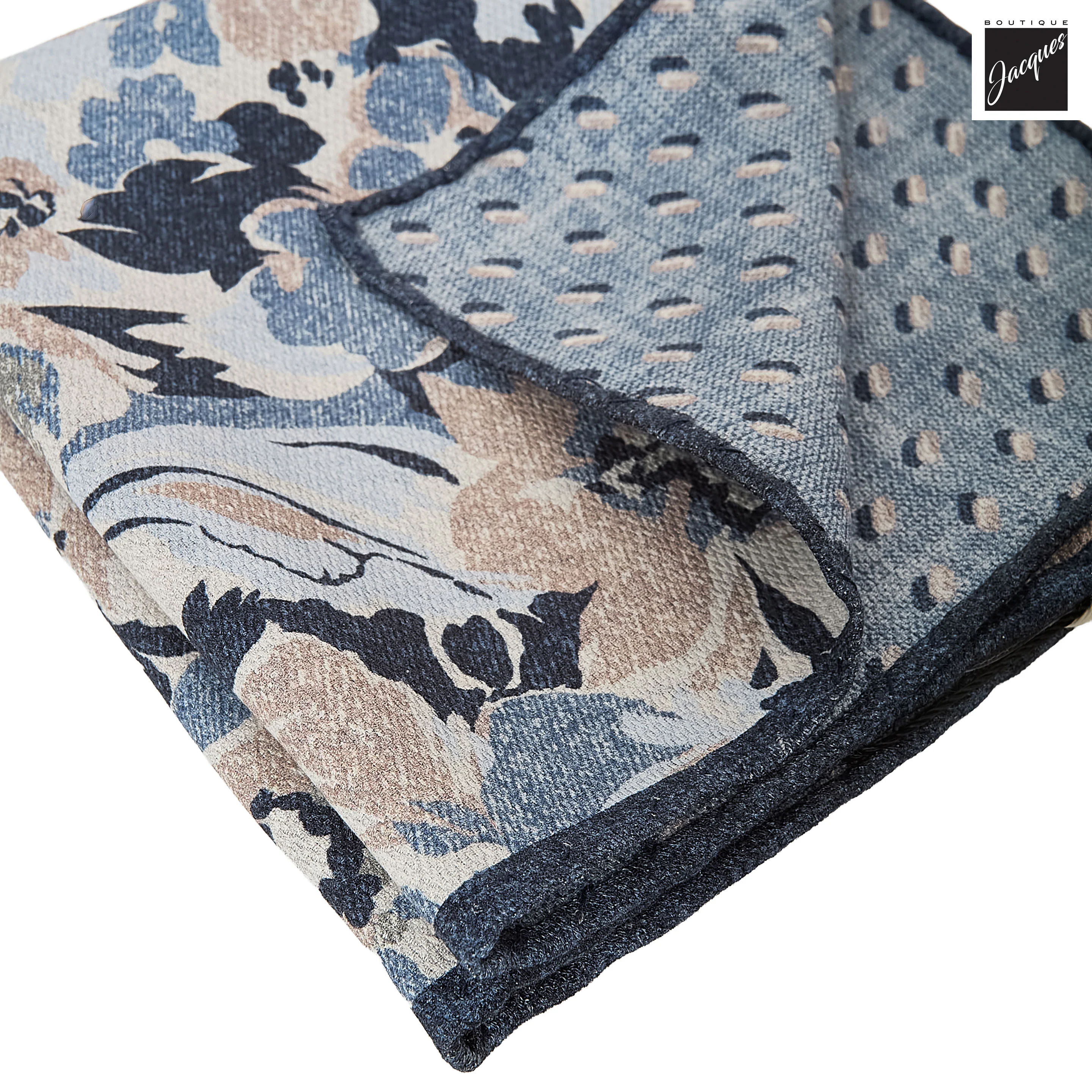 Blue Floral/Geometric Reversible Woven Silk Hankie - Paolo Albizzati - Image 3