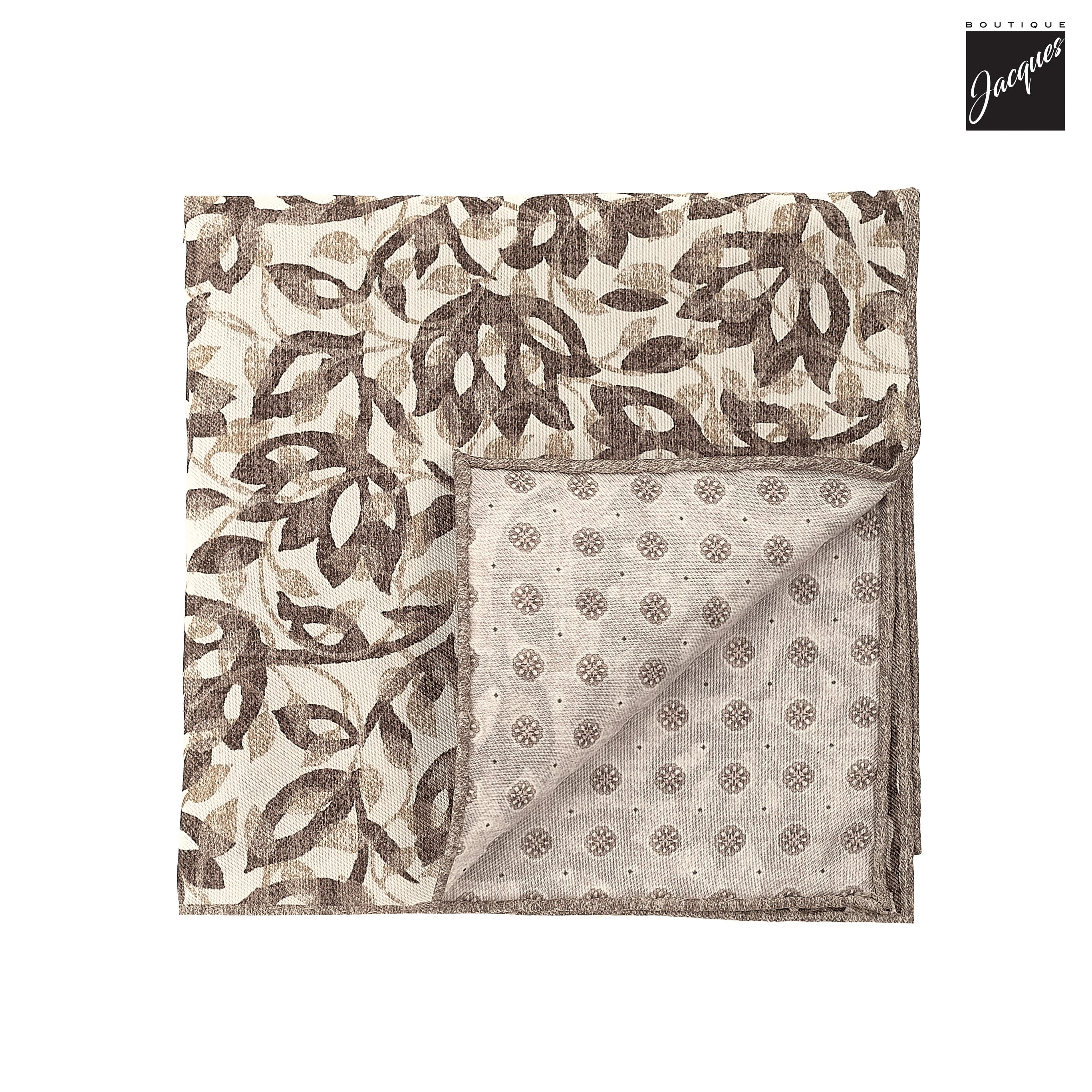 Brown Silk/Cotton Printed Floral Motif Reversible Hankie - Paolo Albizzati