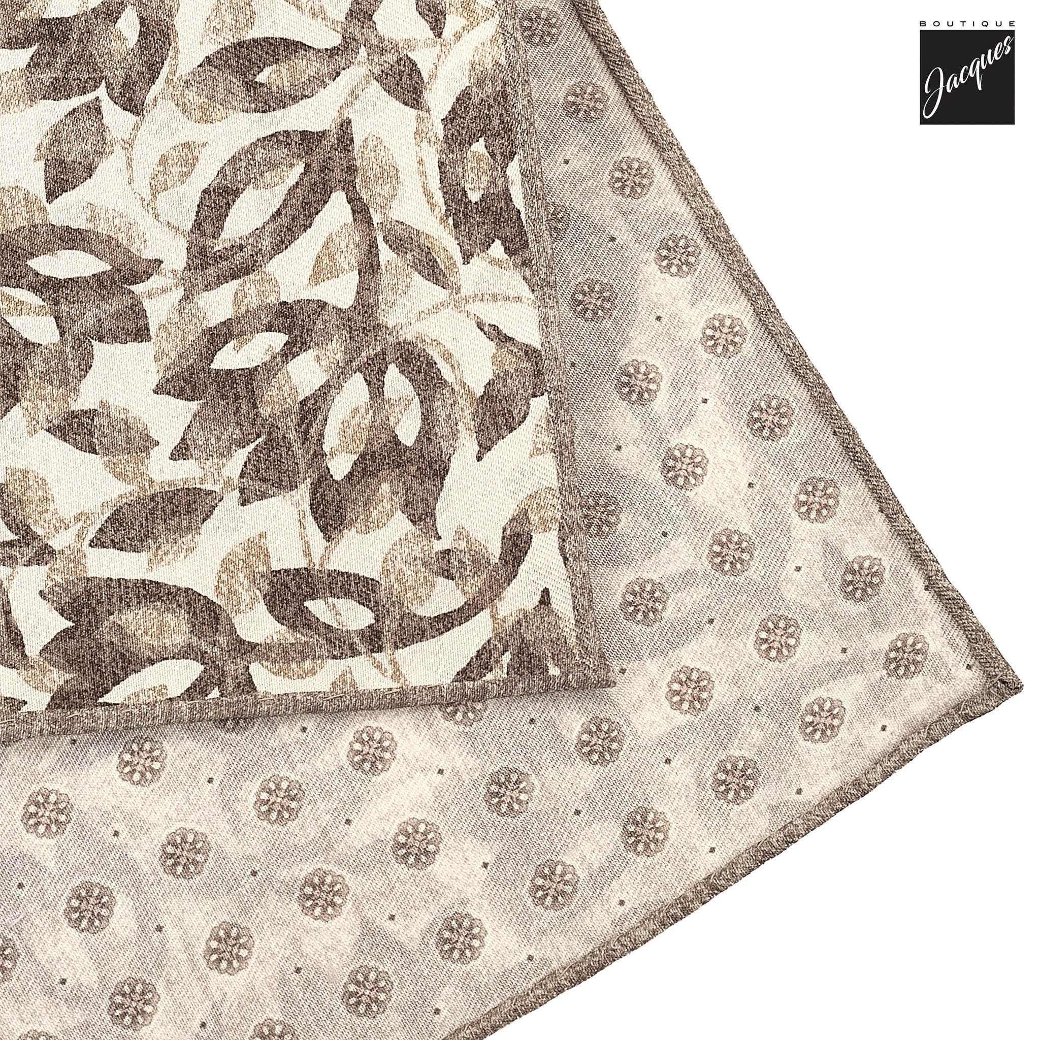 Brown Silk/Cotton Printed Floral Motif Reversible Hankie - Paolo Albizzati - Image 3