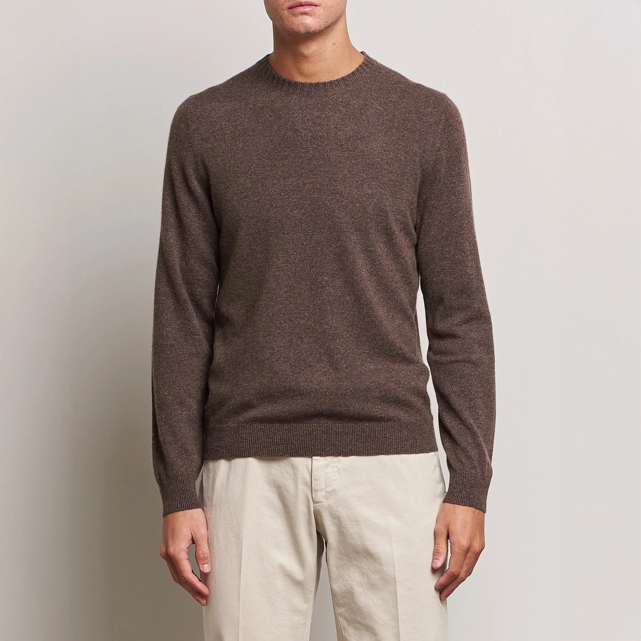 Chocolate Brown Cashmere Knit Crew Neck Sweater - Stenströms