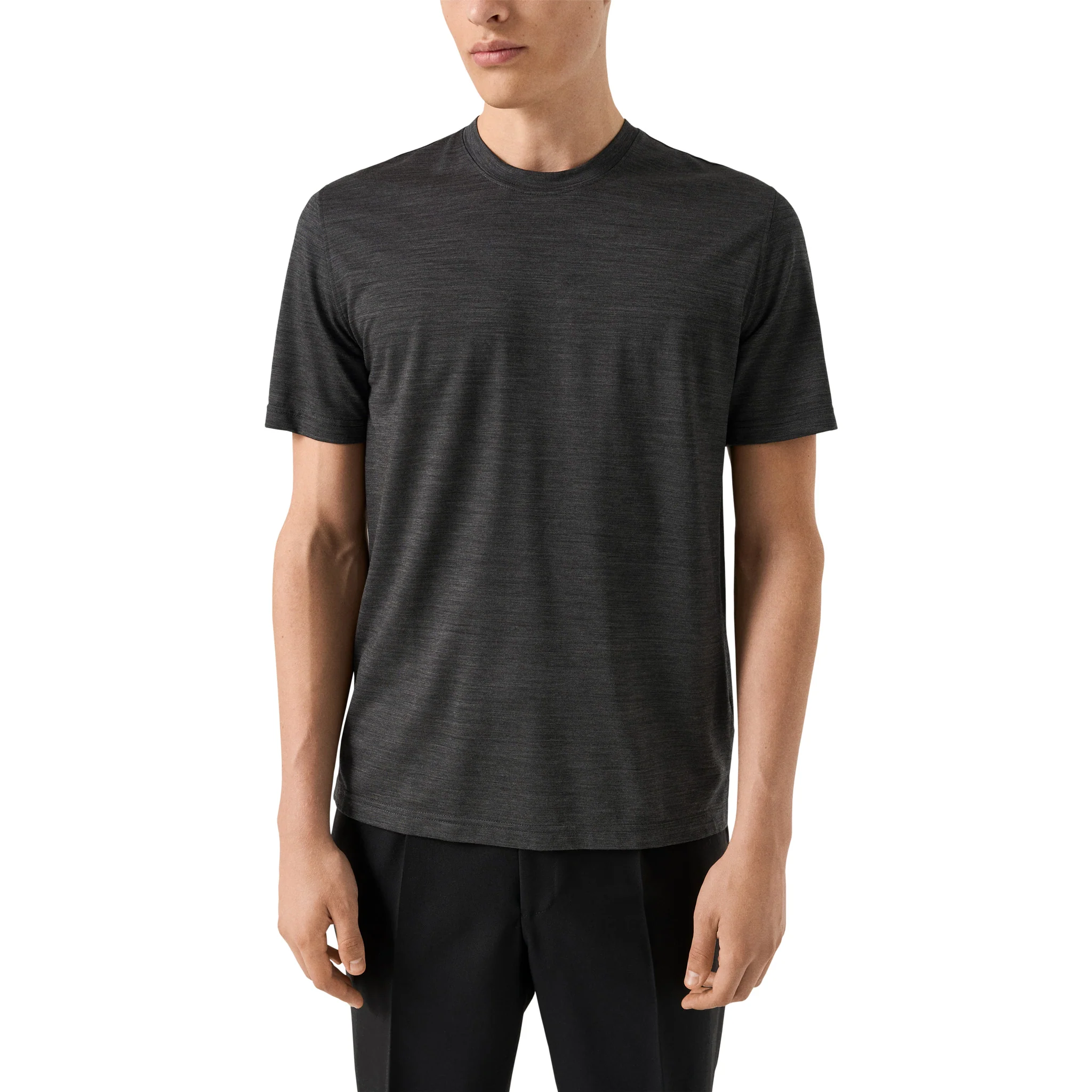Dark Gray Merino Wool Lyocell Crew Neck T-shirt - ETON - Image 2