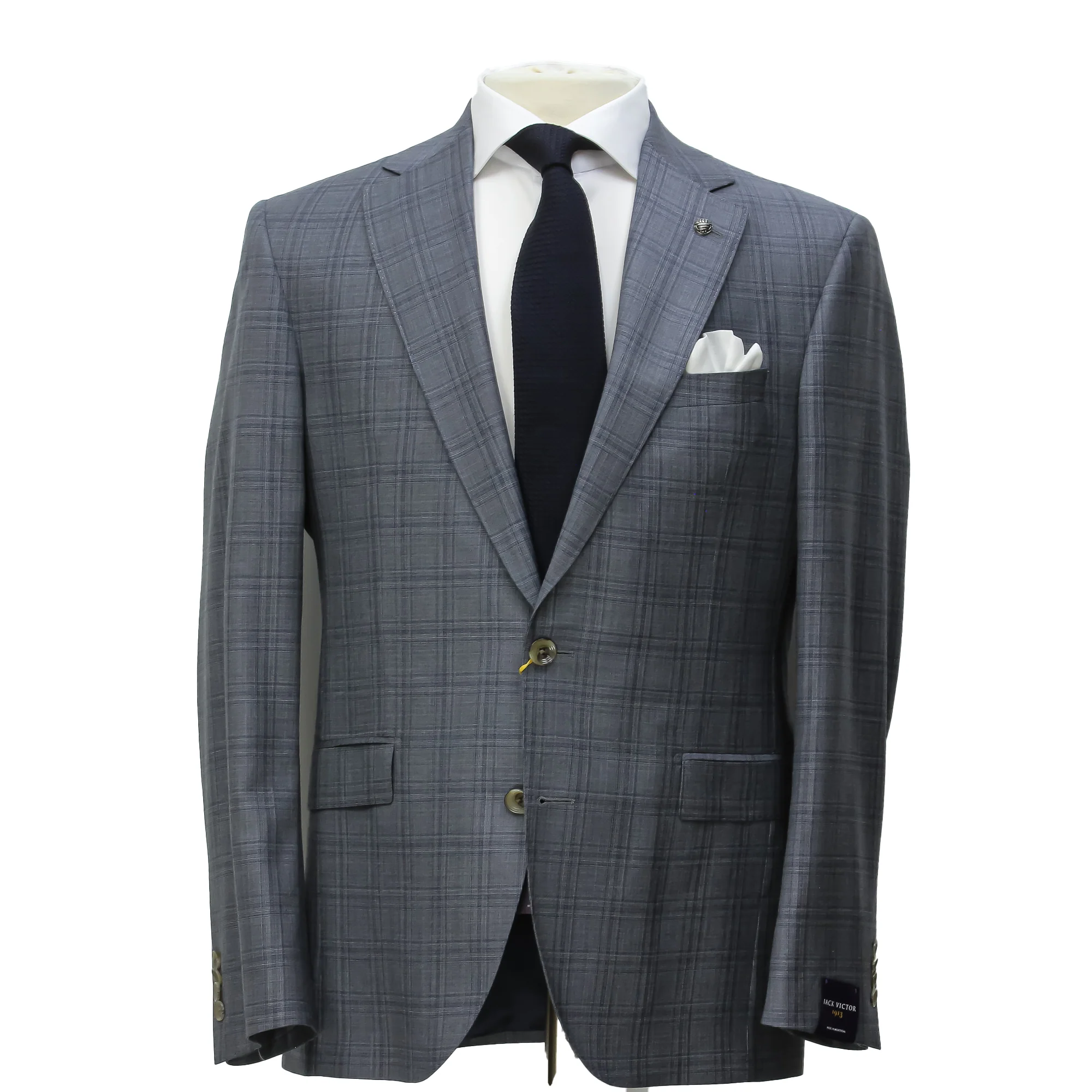 Gray & Blue Check Super 150's Wool Essence Modern Fit Suit - Jack Victor 1913