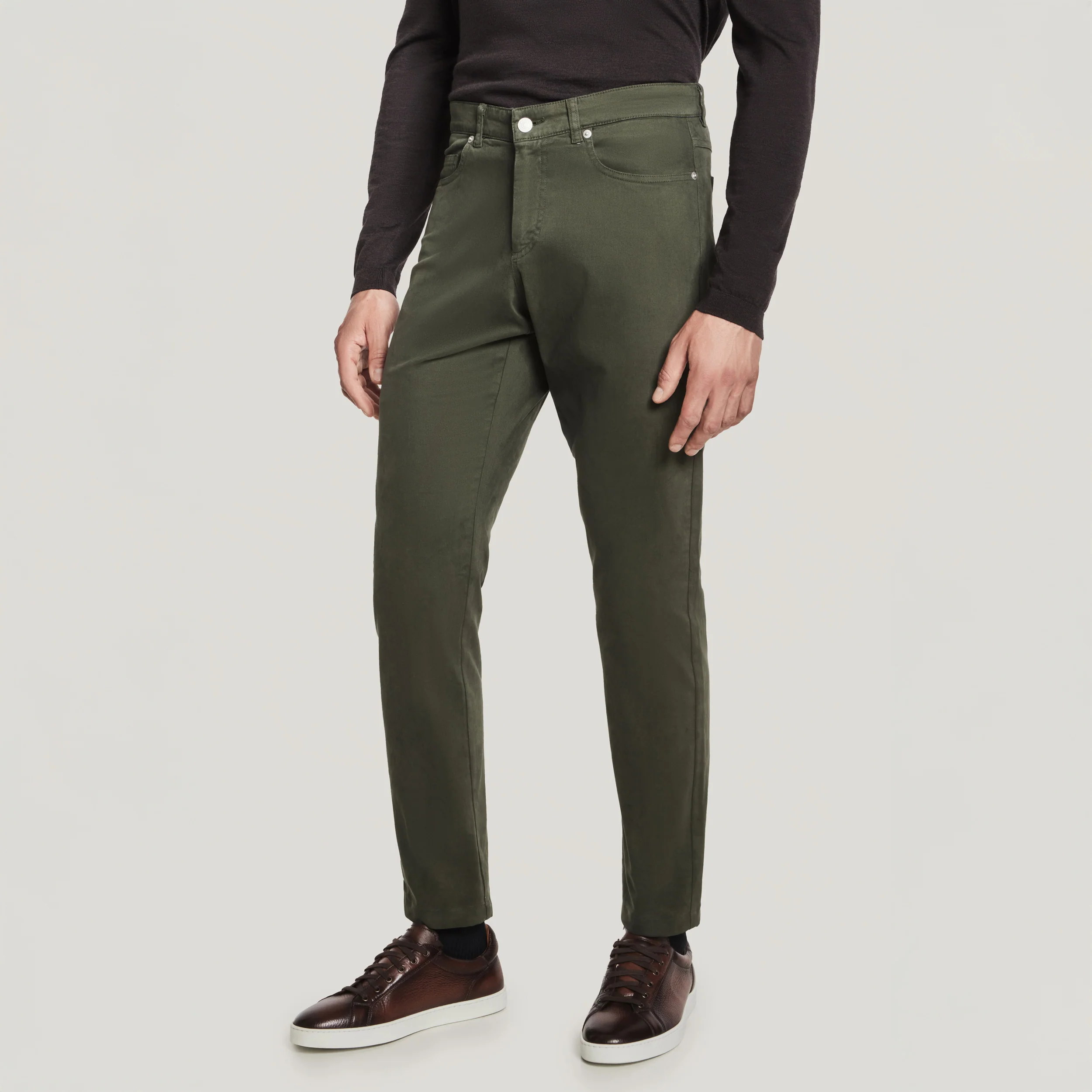 Green Jackie Brushed Cotton Modern Fit Five Pocket Pants - Jack Victor
