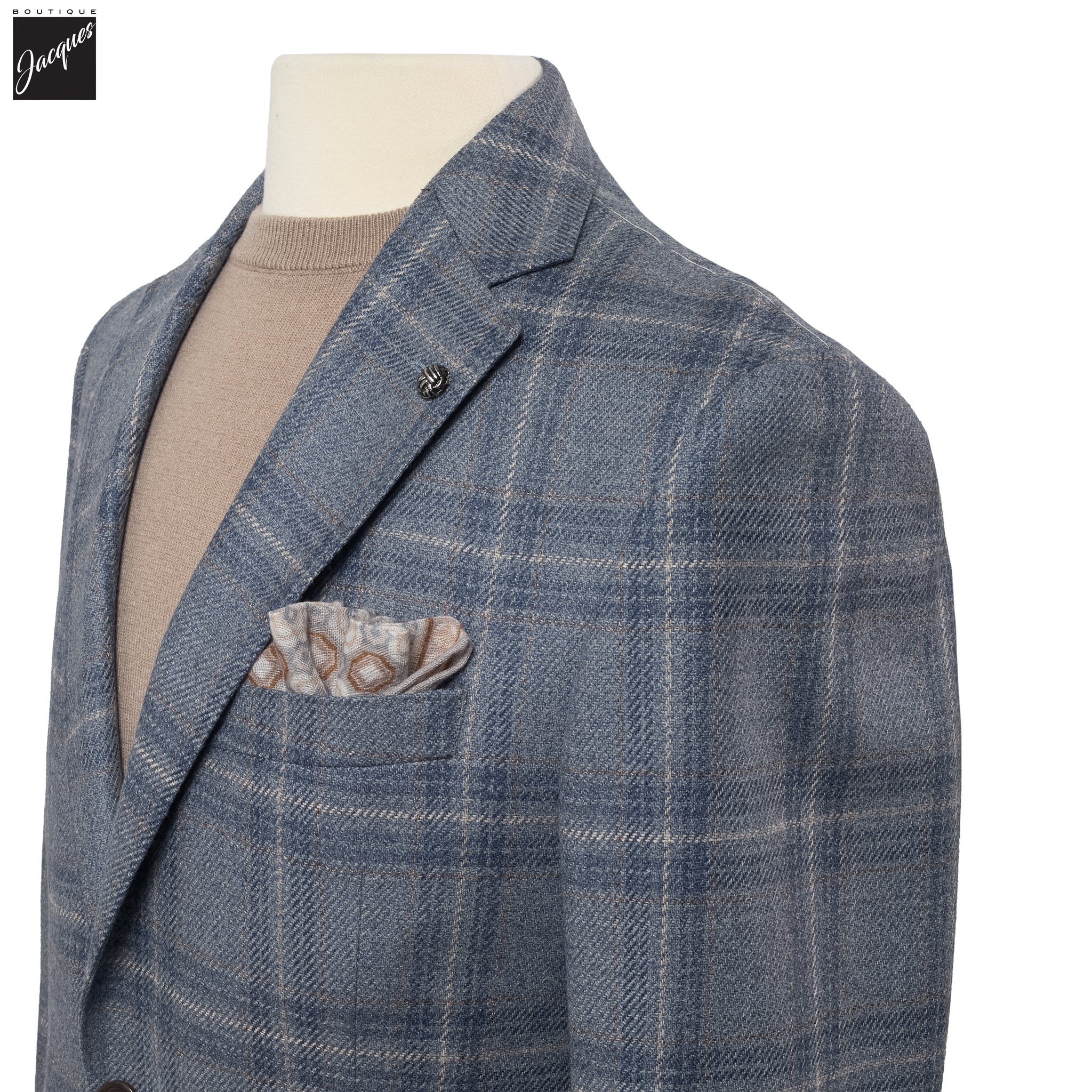 Light Blue Check McAllen Wool-Silk Contemporary Fit Sport Jacket - Jack Victor - Image 2