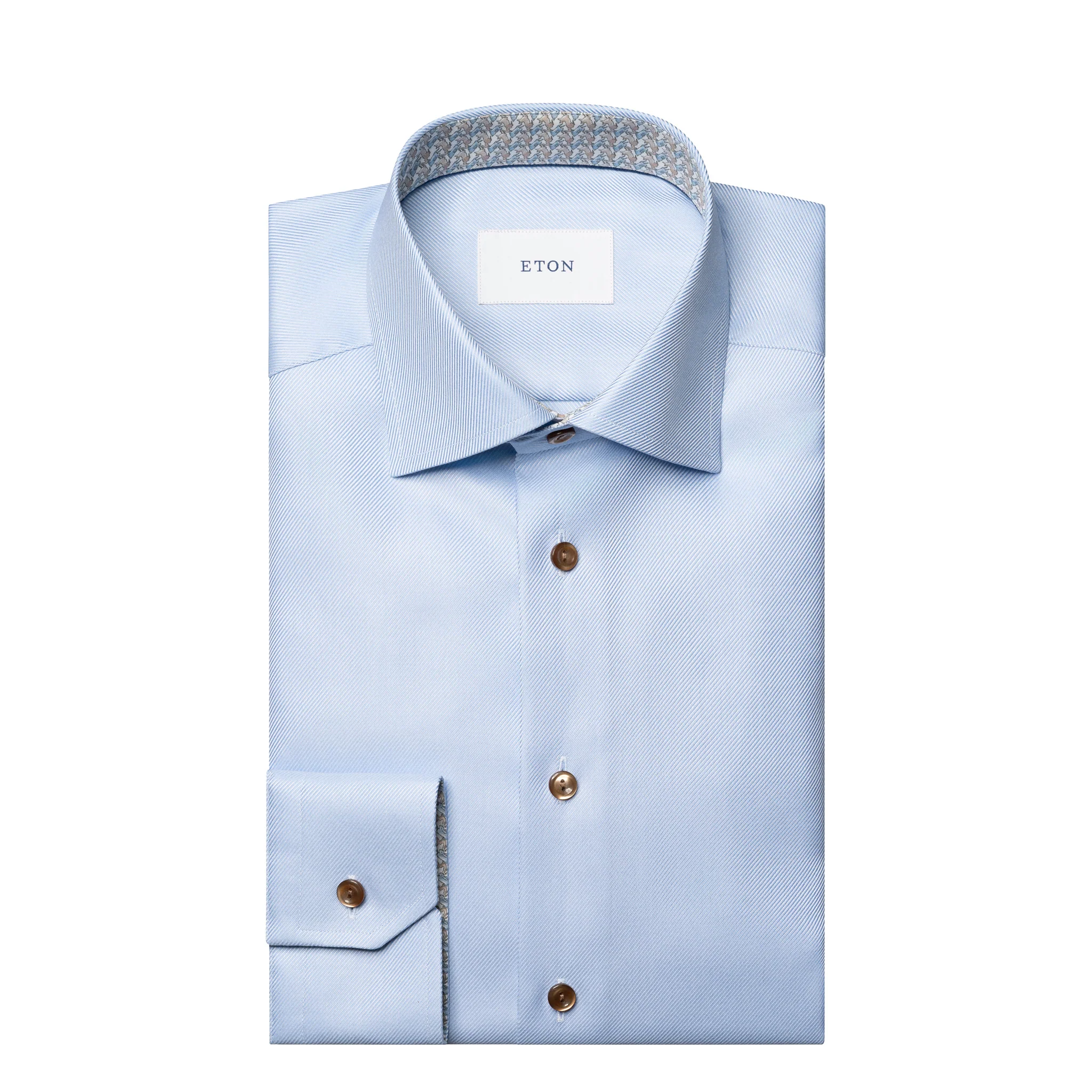 Light Blue Geometric Trim Textured Twill Contemporary Fit Shirt - ETON
