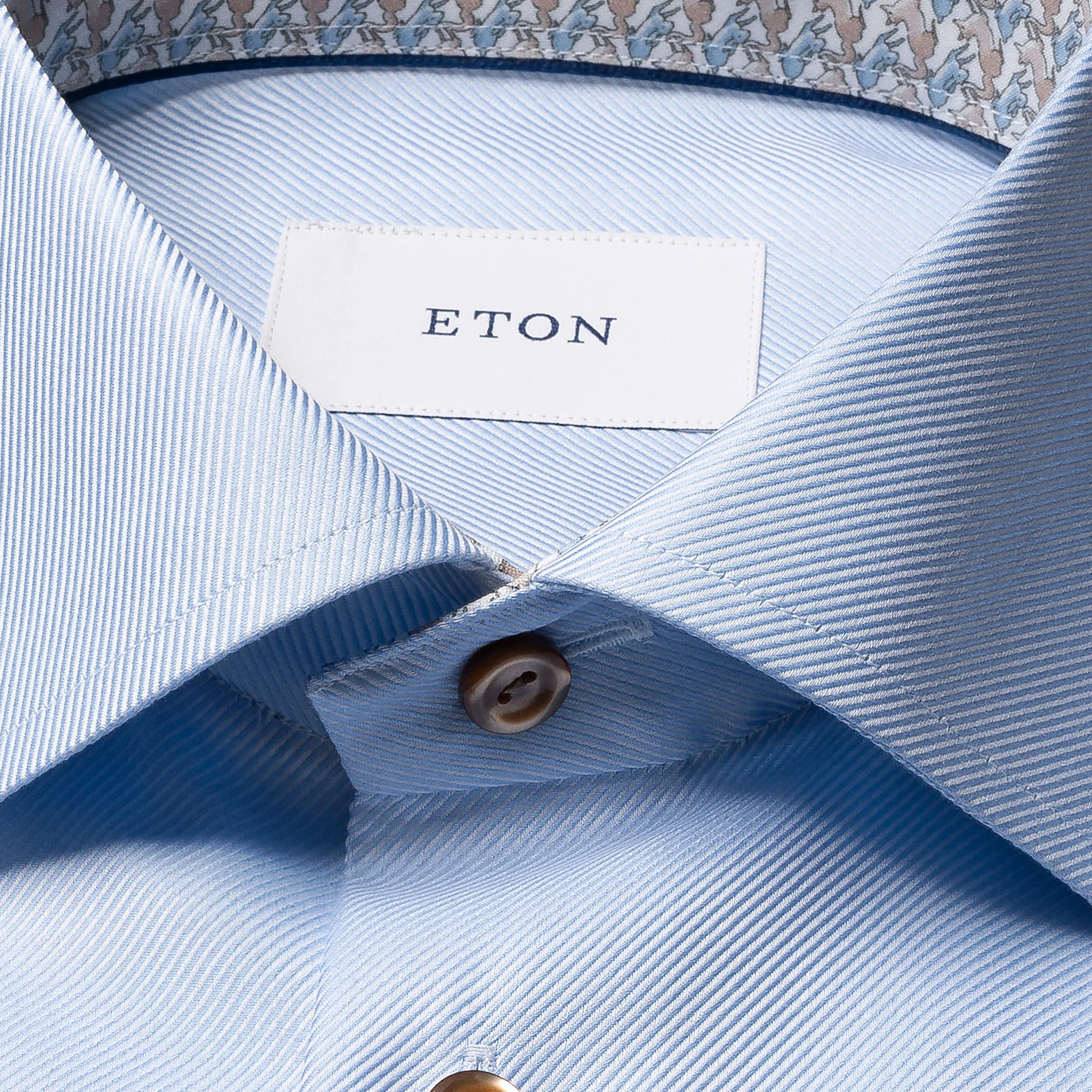 Light Blue Geometric Trim Textured Twill Contemporary Fit Shirt - ETON - Image 2