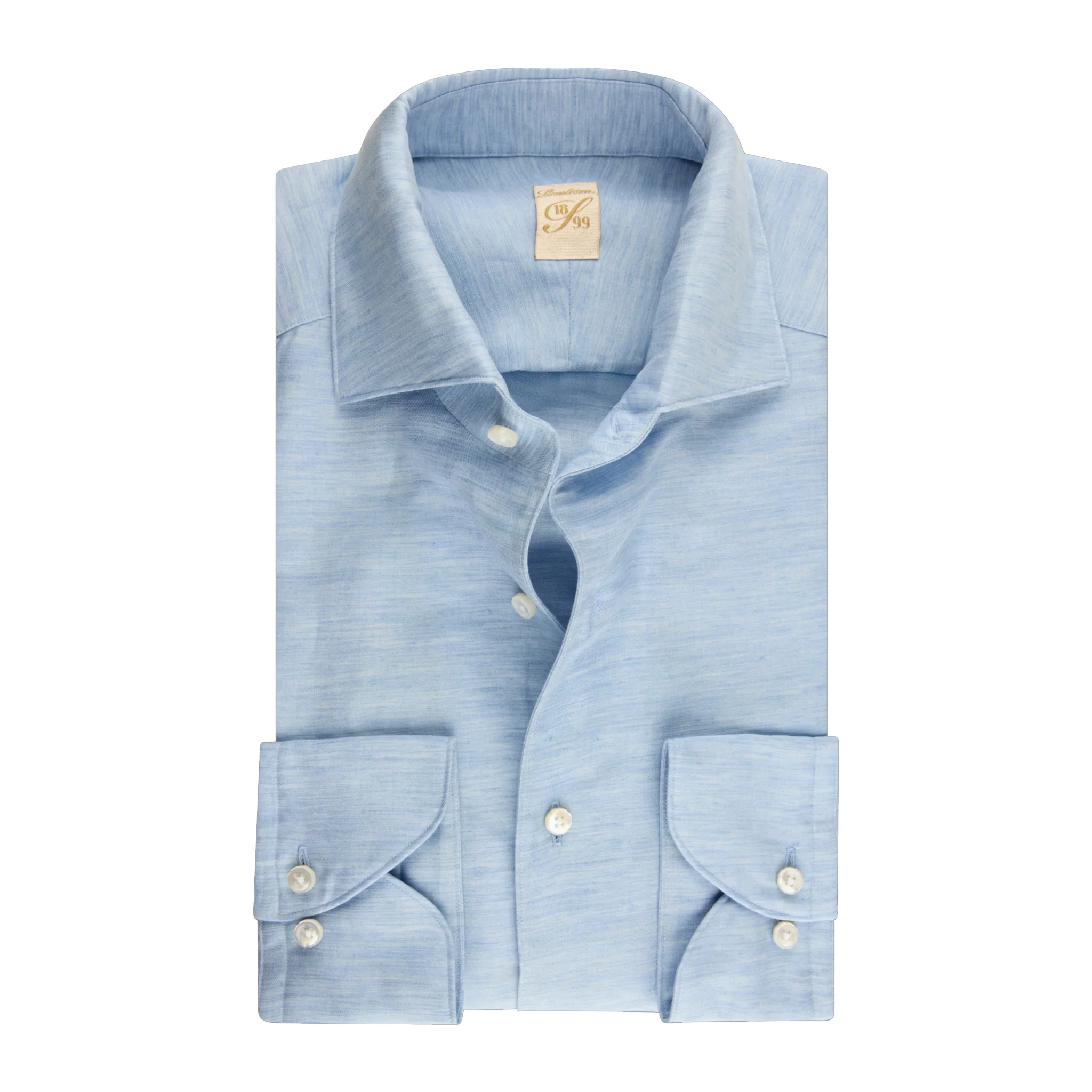 Light Blue Linen-Lyocell 1899 Slim Dress Shirt - Stenströms