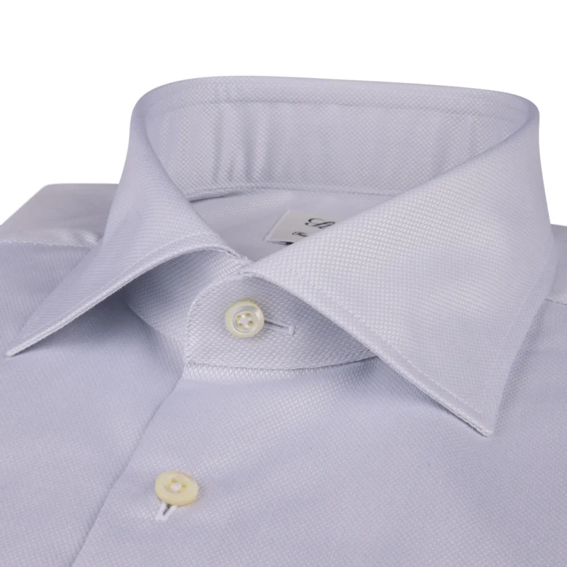 Light Gray Textured Twill Fitted Body Shirt - Stenströms - Image 2