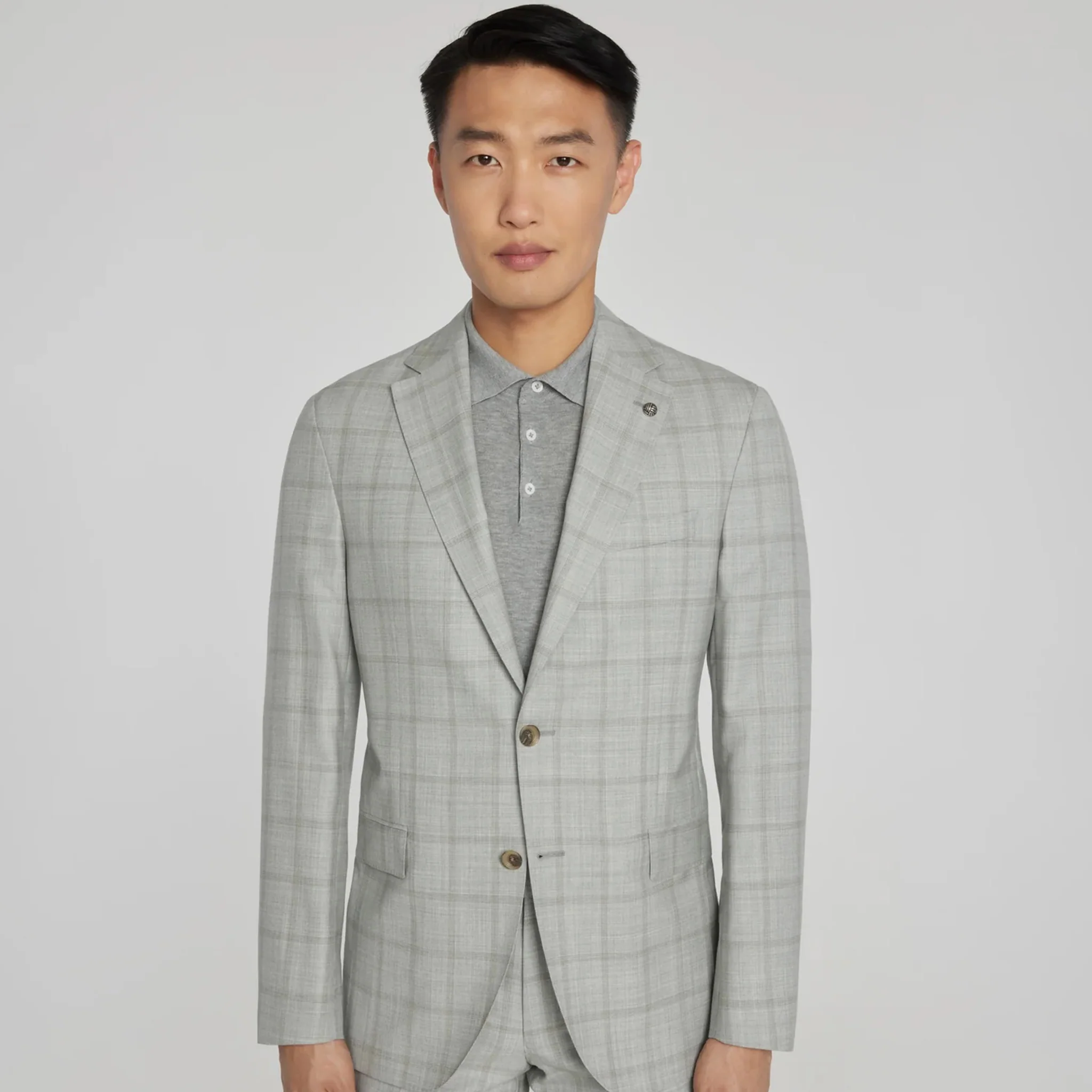 Light Grey Subtle Windowpane Check McAllen Contemporary Fit Suit - Jack Victor