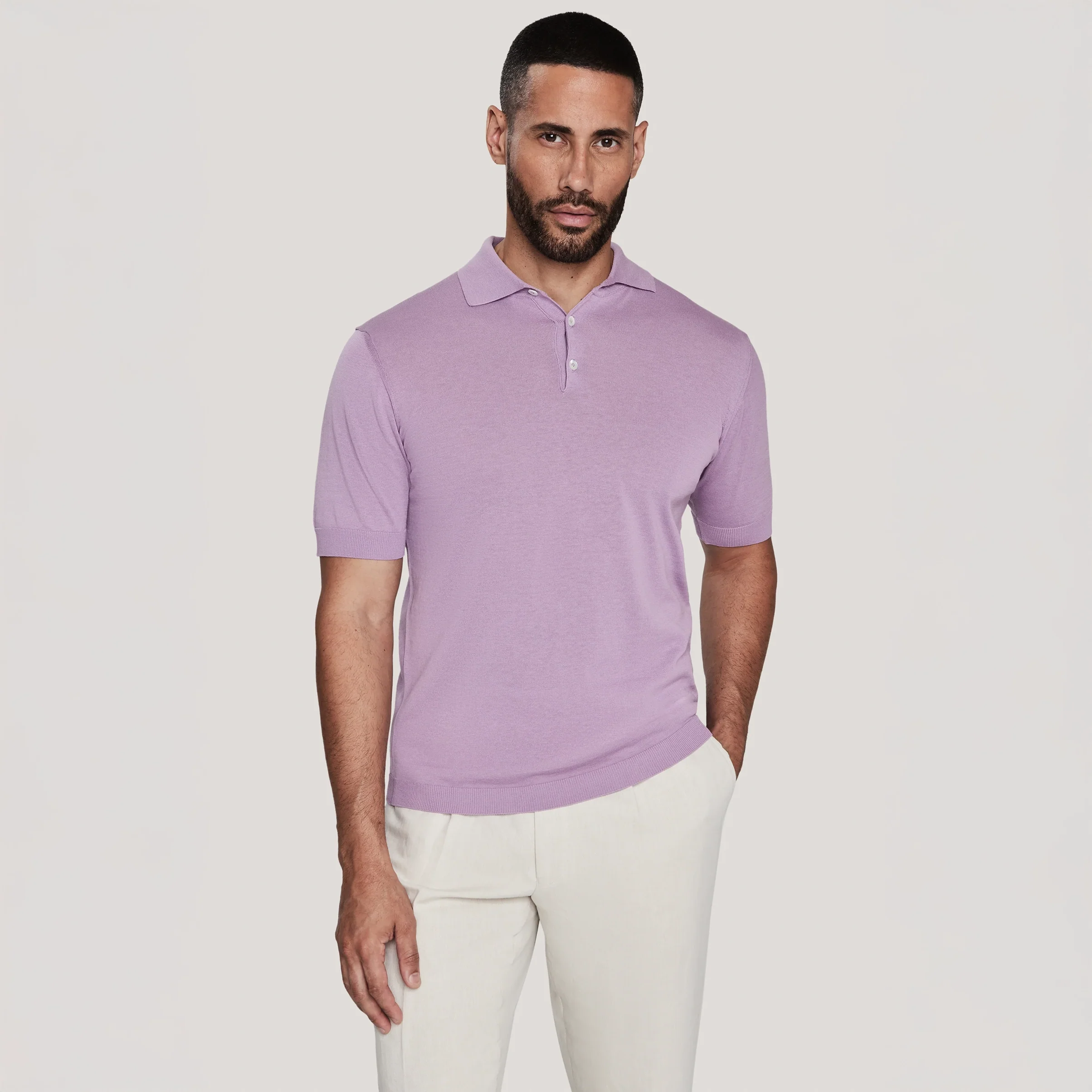 Lilac Cotton Silk Knit Tupper Polo - Jack Victor
