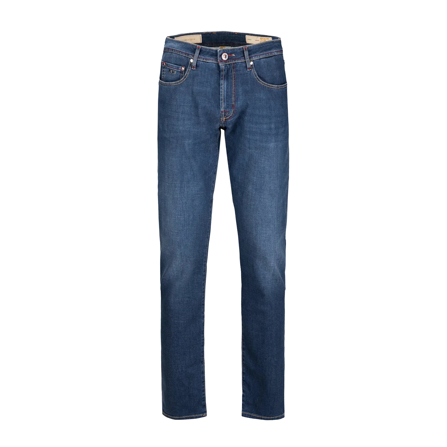 Mid Blue Pop Art Motif Leonardo Slim Fit Super-Stretch Denim - TRAMAROSSA