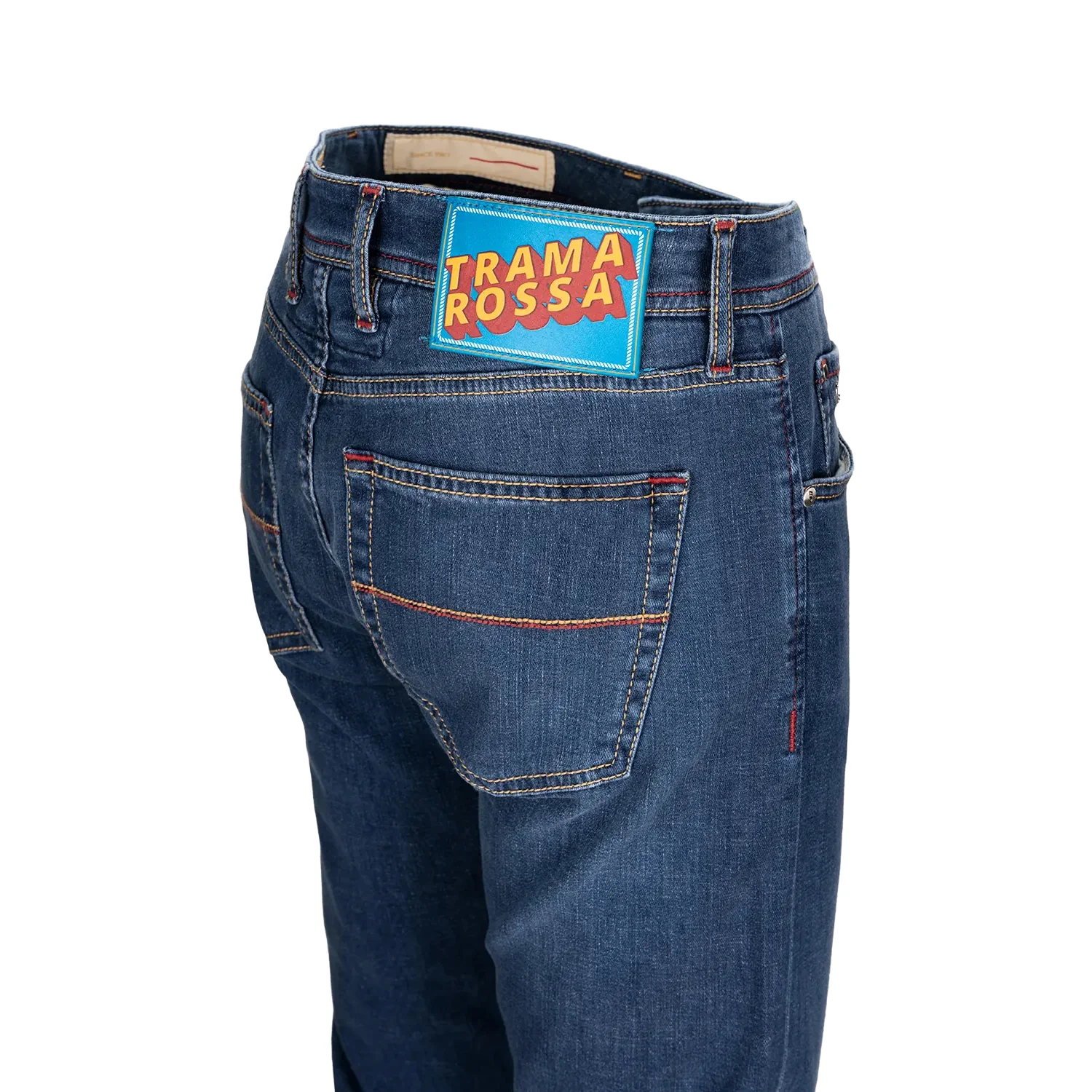 Mid Blue Pop Art Motif Leonardo Slim Fit Super-Stretch Denim - TRAMAROSSA - Image 3