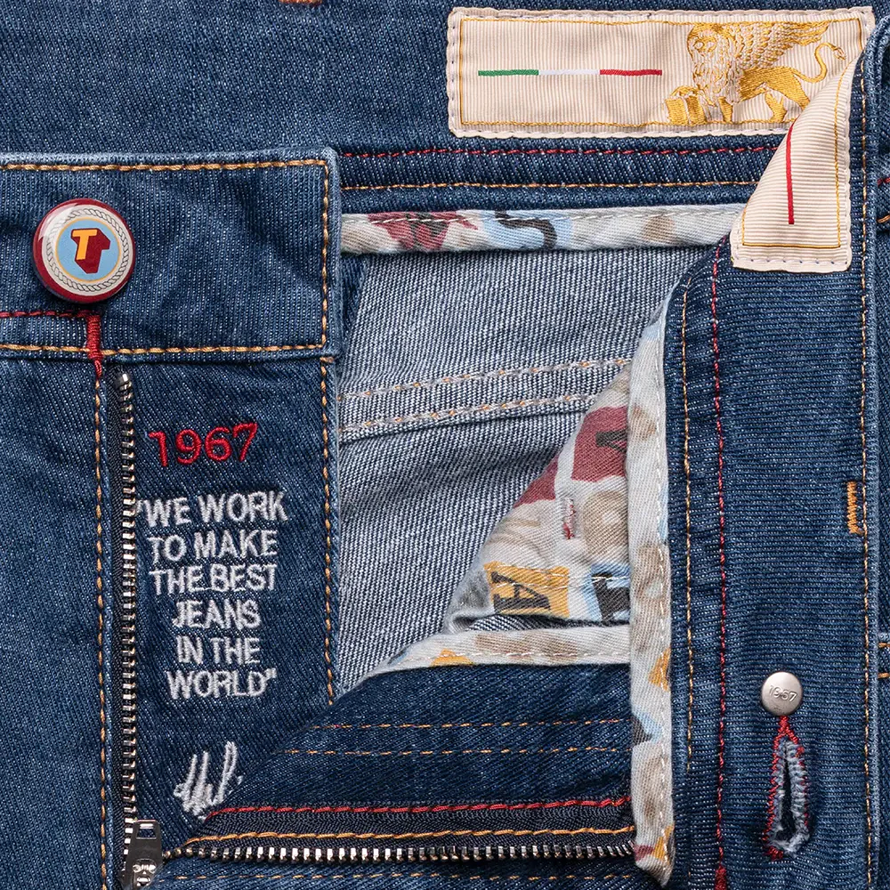 Mid Blue Pop Art Motif Leonardo Slim Fit Super-Stretch Denim - TRAMAROSSA - Image 5