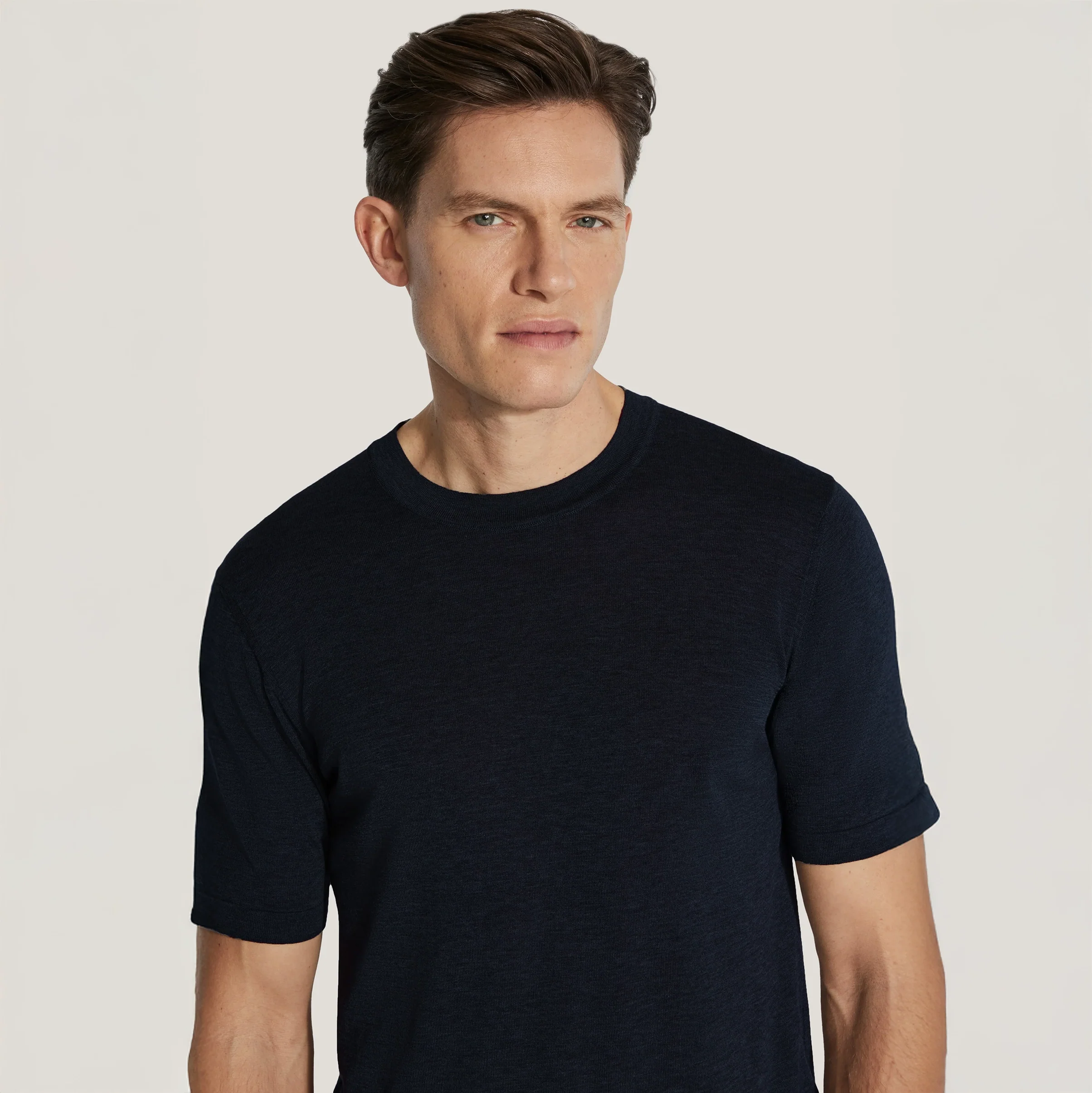 Midnight Cotton Silk Knit Short Sleeve Wellington Crewneck - Jack Victor - Image 3