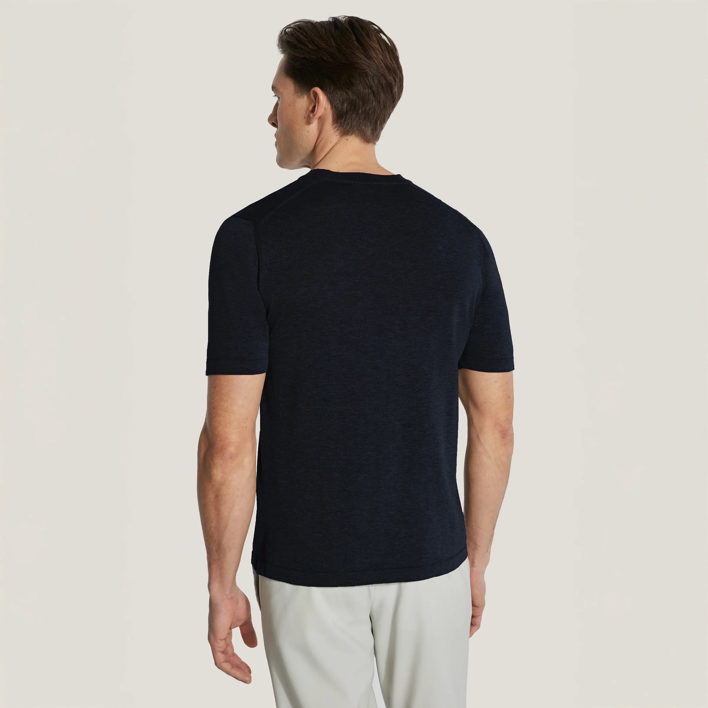Midnight Cotton Silk Knit Short Sleeve Wellington Crewneck - Jack Victor - Image 4