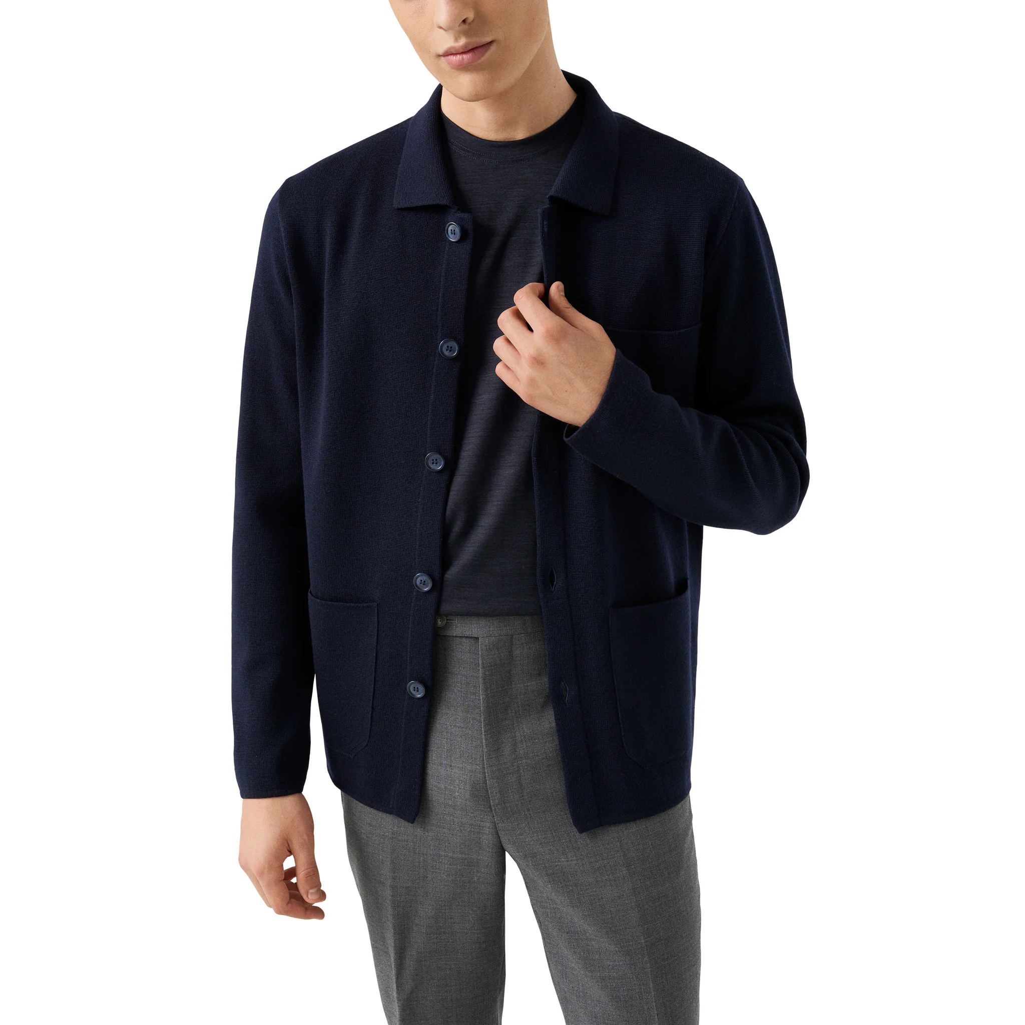 Navy Blue Merino Wool Lyocell Crew Neck T-shirt - ETON - Image 6