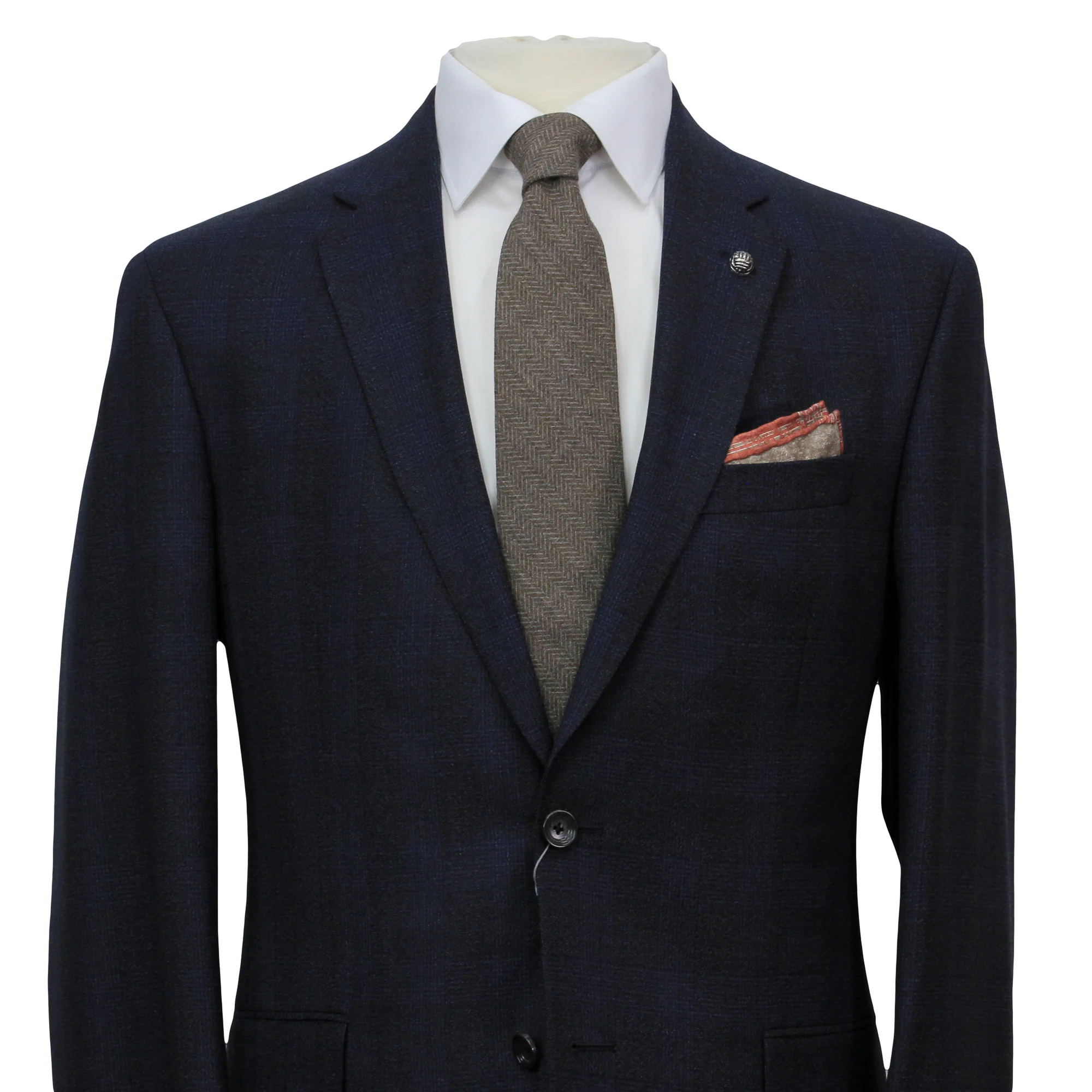 Navy Tonal Glen Check Drago Wool Fraser Slim Fit Suit - Image 3