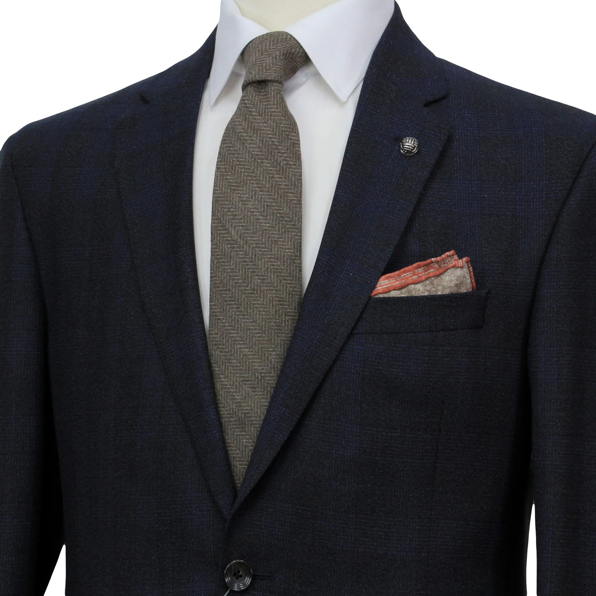 Navy Tonal Glen Check Drago Wool Fraser Slim Fit Suit - Image 4