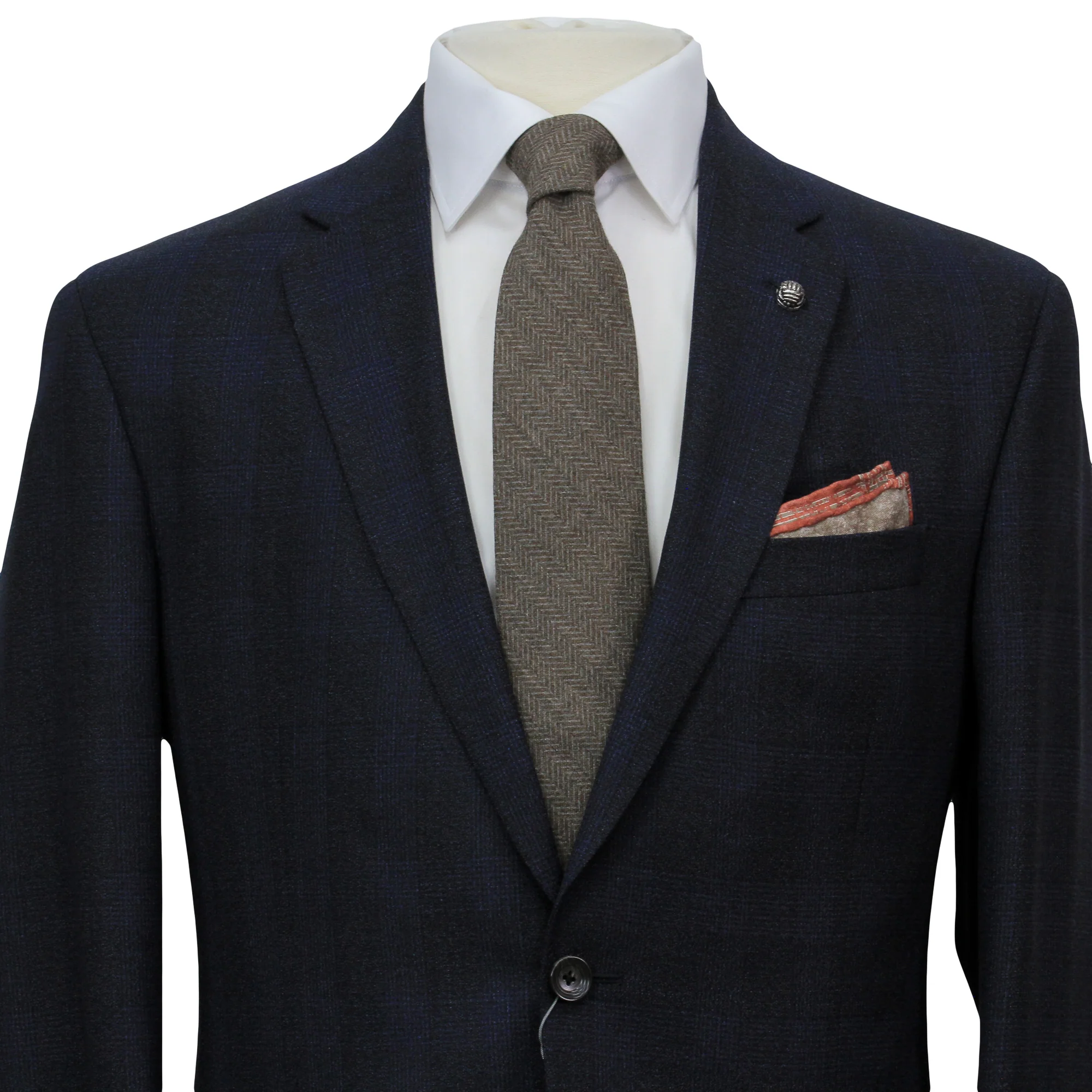 Navy Tonal Glen Check Drago Wool Fraser Slim Fit Suit - Image 5