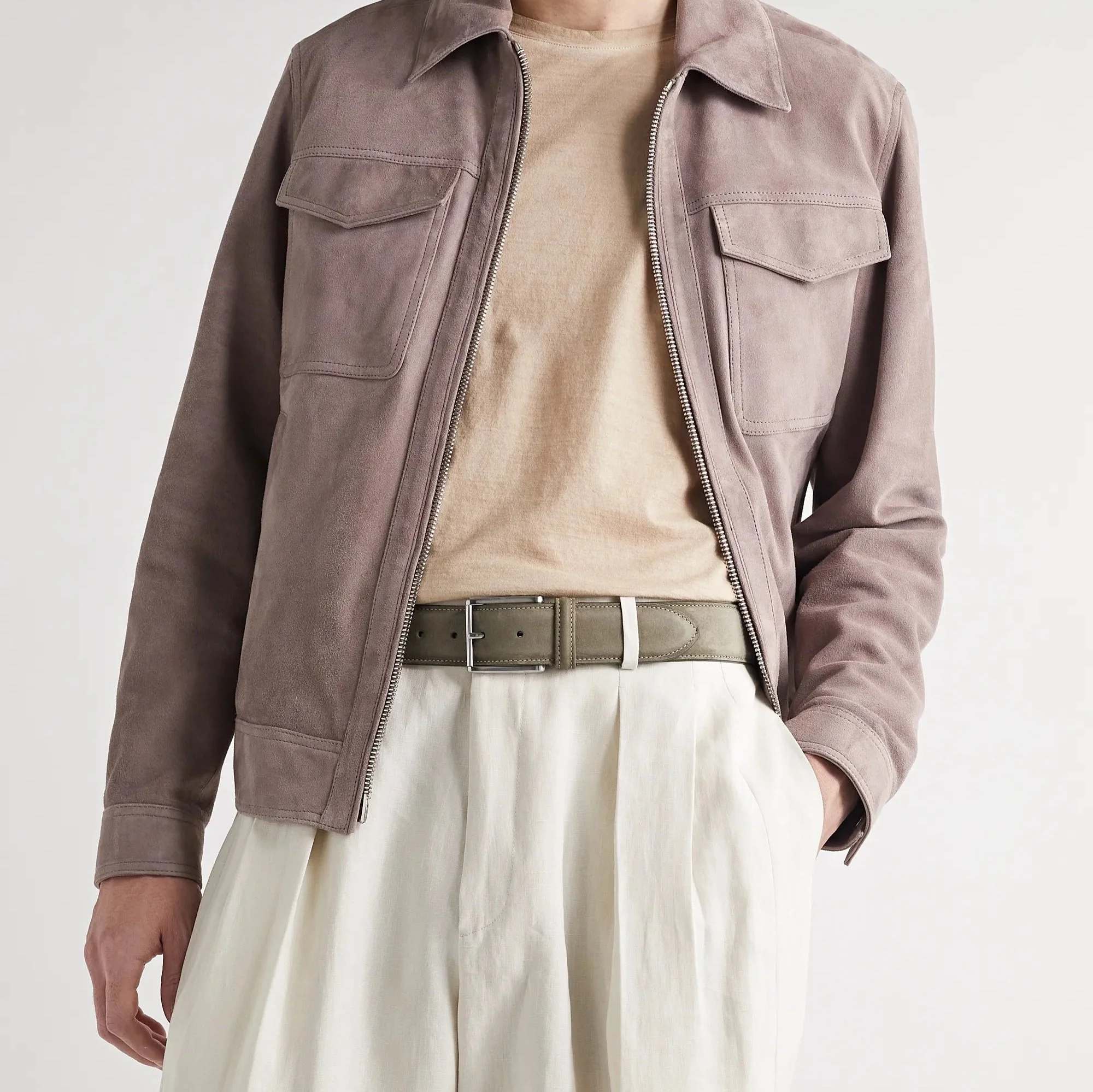 Taupe Nubuck Soft Suede Leather Belt - Anderson's - Image 5