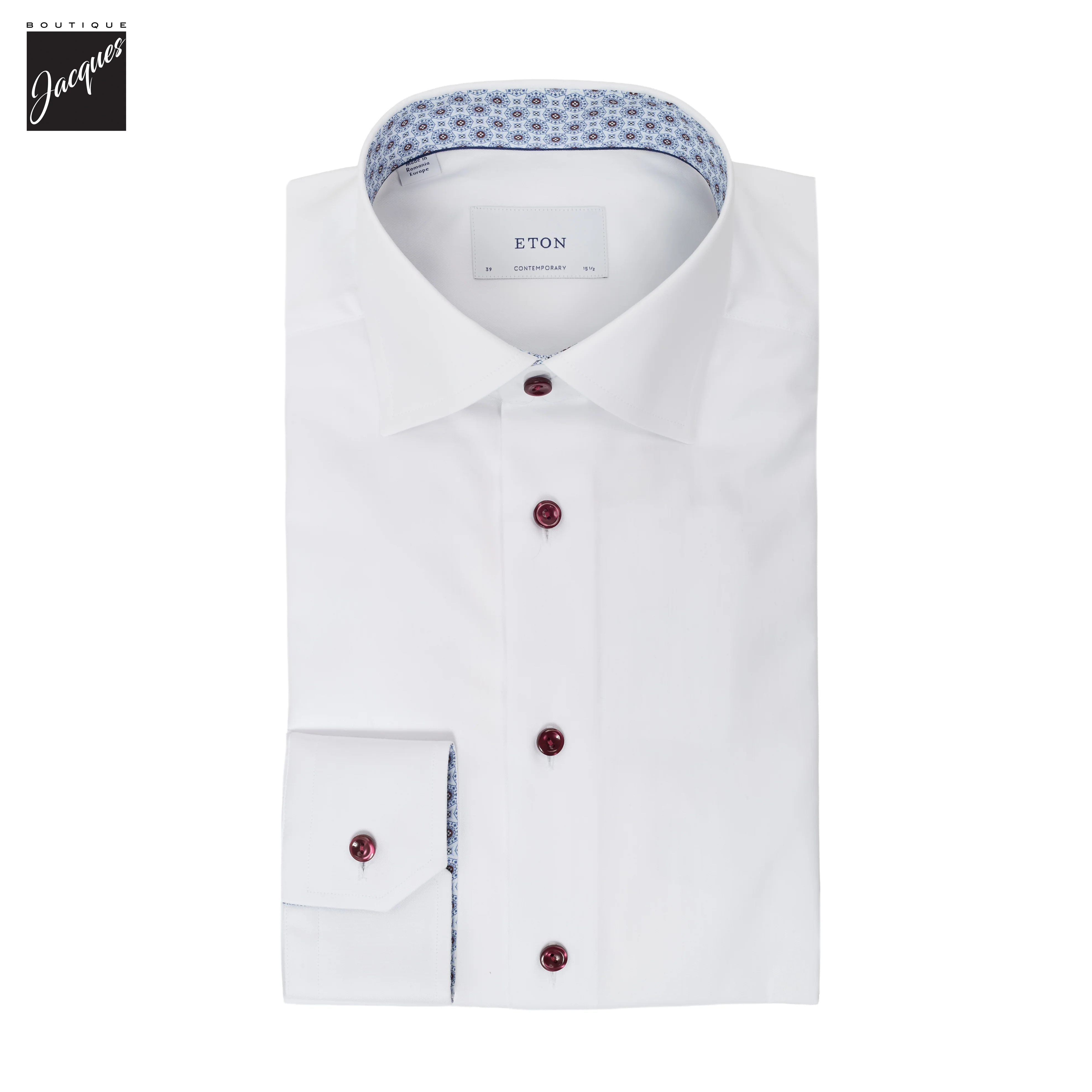 White Geometric Effect Signature Twill Contemporary Fit Shirt - ETON