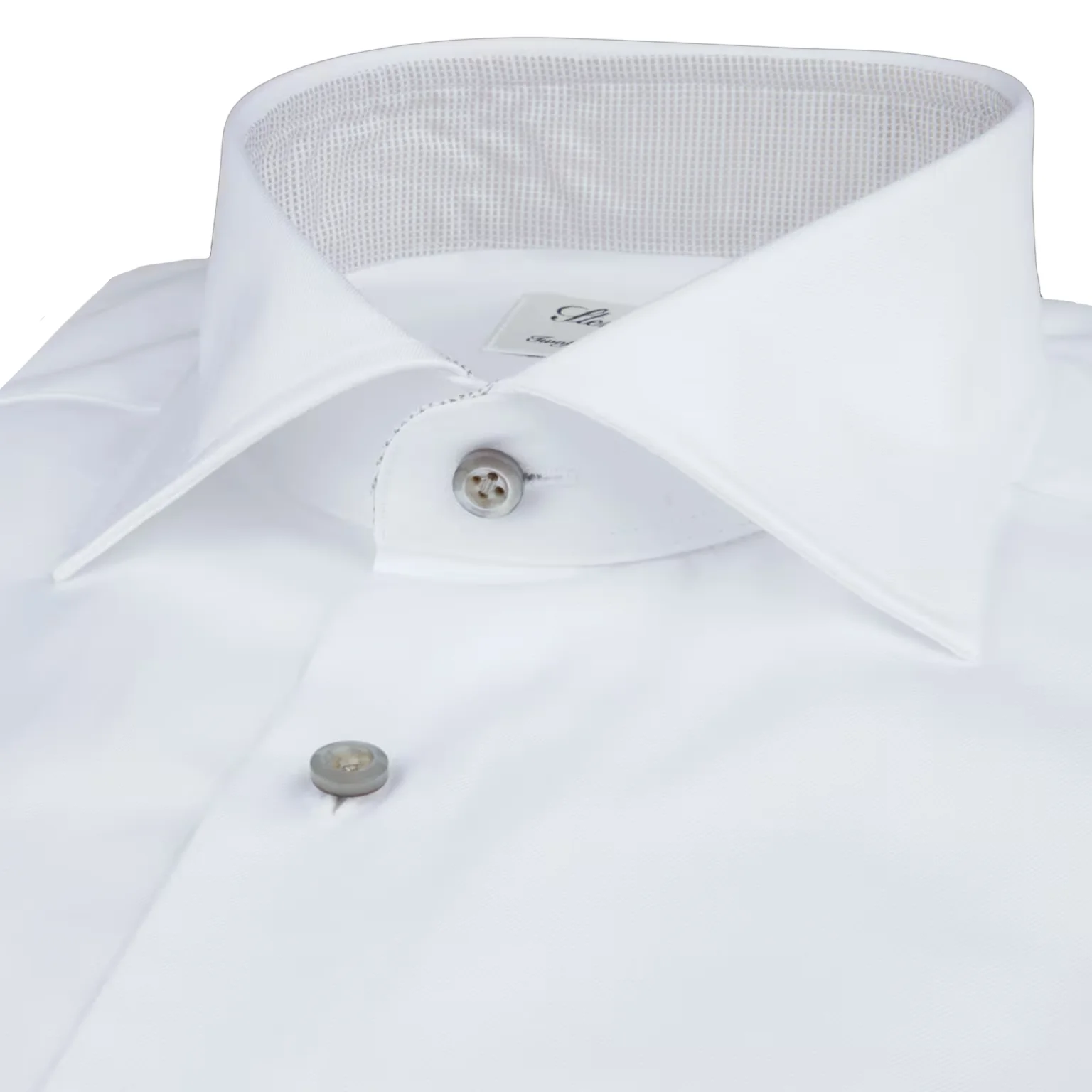 White Twill Fitted Body Shirt with Gray Contrast Details - Stenströms - Image 2
