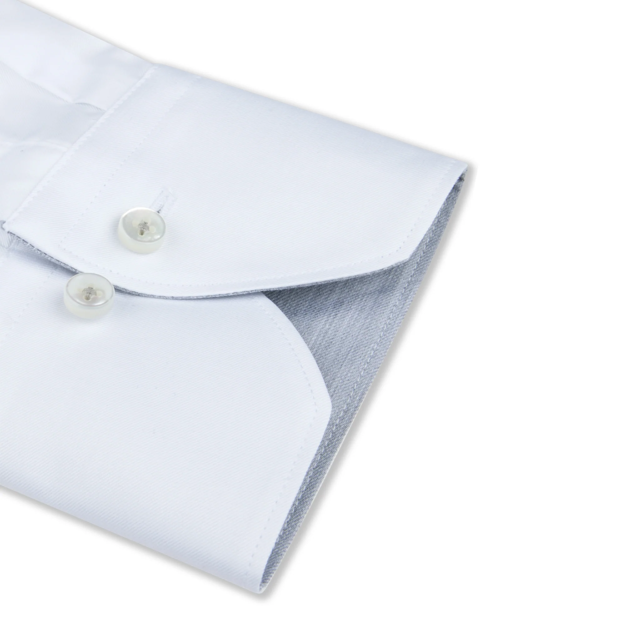 White w/ Gray Contrast Twofold Cotton Slimline Shirt - Stenströms - Image 3